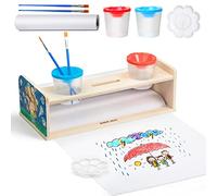 Dorjee - D3.404 - Portarrollos de papel de madera - con rollo de papel de 12 pulgadas x 15 pies, incluye 2 pinceles, 2 tazas y 1 paleta de colores para niños a partir de 3 años.
