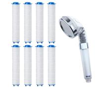 DORKIN Filtros de ducha, Filtro de ducha de 8 piezas, 9,5 x 2 cm, iones negativos, compatible con cabezales de ducha desmontables, ósmosis inversa, elimina cloro, flúor y partículas.