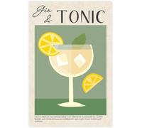 Dorm and Office Decor Funky Gin and Tonic Cocktail Poster Retro Drink Canvas Wall Art for Kitchen and Bar Area(Unframed,12x18inch(30x45cm))