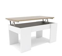 DORMIDAN- Mesa de Centro elevable, Comedor o Auxiliar, Mayor Grosor y Estabilidad (Blanco Tapa Roble)