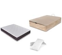 DORMIDAN - Pack de canapé abatible de Gran Capacidad + colchón viscoelástico + Almohada visco Copos de Regalo (135_x_190_cm, Roble)
