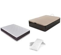DORMIDAN - Pack de canapé abatible de Gran Capacidad + colchón viscoelástico + Almohada visco Copos de Regalo (90_x_190_cm, Wengué)