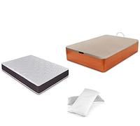 DORMIDAN - Pack de canapé abatible de Gran Capacidad + colchón viscoelástico + Almohada visco Copos de Regalo (135_x_190_cm, Cerezo)