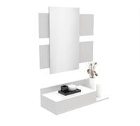 DORMIDAN- Recibidor con Espejo MOD2, Mueble de Entrada, cajón y balda en Dos Alturas (Blanco)