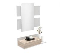 DORMIDAN- Recibidor con Espejo MOD2, Mueble de Entrada, cajón y balda en Dos Alturas (Blanco cajón Roble)