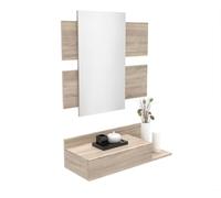 DORMIDAN- Recibidor con Espejo MOD2, Mueble de Entrada, cajón y balda en Dos Alturas (Roble)