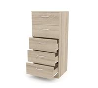 DORMIDAN- Sinfonier 5 cajones guías metálicas, cómoda Dormitorio, Altura 110cm. (Roble)