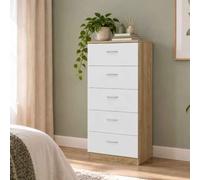 DORMIDAN- Sinfonier 5 cajones guías metálicas, cómoda Dormitorio, Altura 110cm. (Roble cajones Blanco)