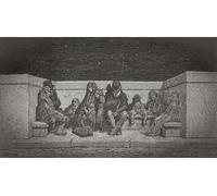 Dormido bajo las estrellas. Un grupo de personas sin hogar descansando y durmiendo en un asiento de piedra en un puente en Londres en el siglo XIX. Después de una ilustración de Gustave Dor en la