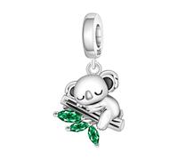 Dormir Koala en árbol colgante de circonita verde Charm, Charm para pulsera, compatible con Pandora Bracelet Neckalce