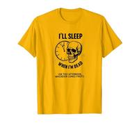 Dormiré Cuando esté Muerto o Esta Tarde: Cráneo Divertido Camiseta, Hombre, Dorado Brillante, S