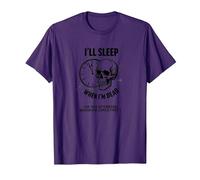 Dormiré Cuando esté Muerto o Esta Tarde: Cráneo Divertido Camiseta, Hombre, Morado, L