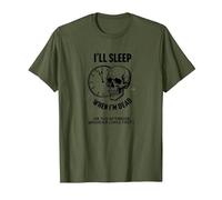 Dormiré Cuando esté Muerto o Esta Tarde: Cráneo Divertido Camiseta, Hombre, Verde Oliva, L