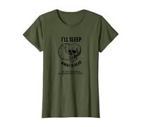 Dormiré Cuando esté Muerto o Esta Tarde: Cráneo Divertido Camiseta, Mujer, Verde Oliva, M