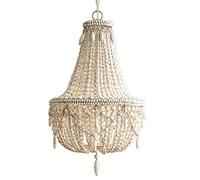 Dormitorio Niños's Princess,Luz Colgante,E14 Estilo Francés Cuentas De Madera Lámpara De Araña Iluminación,Estilo Americano Vintage Cuentas De Madera Durante Durante La Iluminación-Blanco retro 4 diám