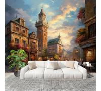 Dormitorio Papel Pintado Escena Callejera De Estilo Europeo Pared Panorámico 250x175 cm Obra De Arte Fotomurales No Tejido, Póster Gigante de Pared Personalizado 3D Para Salón Fotomurales