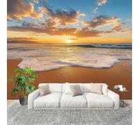Dormitorio Papel Pintado Hermosa Playa Al Atardecer Pared Panorámico 350x256 cm Paisajes Naturales Fotomurales No Tejido, Póster Gigante de Pared Personalizado 3D Para Salón Fotomurales