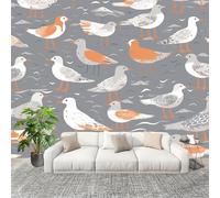 Dormitorio Papel Pintado Palomas Aves Marinas Abstracto Pared Panorámico 300x210 cm Gris Fotomurales No Tejido, Póster Gigante de Pared Personalizado 3D Para Salón Fotomurales