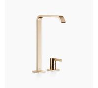 Dornbracht IMO Mezclador de lavabo de dos agujeros con caño alto, sin juego de desagüe, 220mm de proyección, 29218671-27, Color: Oro claro cepillado