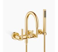 Dornbracht Mezclador de bañera TARA para montaje en pared con flexo de ducha, 240mm de proyección, 25133882-28, Color: latón cepillado