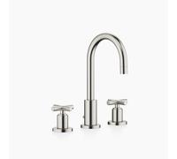 Dornbracht TARA mezclador de lavabo de tres agujeros, con desagüe automático, proyección de 135 mm, 20710892-06, Color: Mate platino