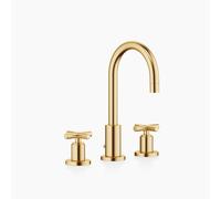 Dornbracht TARA mezclador de lavabo de tres agujeros, con desagüe automático, proyección de 135 mm, 20710892-28, Color: latón cepillado