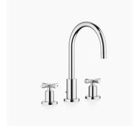 Dornbracht TARA Mezclador de lavabo de tres huecos con juego de desagüe, caño giratorio 360°, proyección 165mm, 20713892-00, Color: cromado