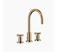Dornbracht TARA Mezclador de lavabo de tres huecos con juego de desagüe, caño giratorio 360°, proyección 165mm, 20713892-39, Color: Latón oscuro cepillado