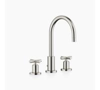 Dornbracht TARA Mezclador de lavabo de tres huecos con juego de desagüe, caño giratorio 360°, proyección 165mm, 20713892-06, Color: Mate platino