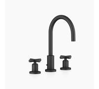 Dornbracht TARA Mezclador de lavabo de tres huecos con juego de desagüe, caño giratorio 360°, proyección 165mm, 20713892-33, Color: Negro Mate