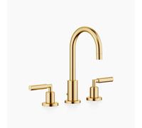 Dornbracht TARA Mezclador de lavabos de tres orificios con juego de desagüe, caño giratorio 360°, 135 mm de proyección, 20710882-28, Color: latón cepillado
