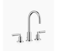 Dornbracht TARA Mezclador de lavabos de tres orificios con juego de desagüe, caño giratorio 360°, 135 mm de proyección, 20710882-93, Color: Cromado cepillado