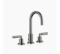 Dornbracht TARA Mezclador de lavabos de tres orificios con juego de desagüe, caño giratorio 360°, 135 mm de proyección, 20710882-19, Color: Cromo oscuro