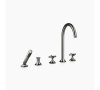 Dornbracht VAIA Mezclador de cinco agujeros para bañera, instalación en el borde de la bañera, desviador automático, maneta en cruz, proyección 220mm, 27522809-19, Color: Cromo oscuro