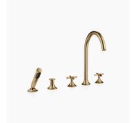 Dornbracht VAIA Mezclador de cinco agujeros para bañera, instalación en el borde de la bañera, desviador automático, maneta en cruz, proyección 220mm, 27522809-39, Color: Latón oscuro cepillado