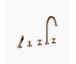 Dornbracht VAIA Mezclador de cinco agujeros para bañera, instalación en el borde de la bañera, desviador automático, maneta en cruz, proyección 220mm, 27522809-42, Color: bronce cepillado
