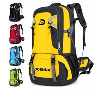 DORNNA - Mochila Trekking y Senderismo 60 Litros, Mochila Impermeable para Montaña, Camino de Santiago y Acampada con Múltiples Compartimentos. (Amarillo)