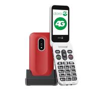 Doro - Leva L20 - Téléphone Portable Senior - Téléphone À Clapet 4G Débloqué - Grand Écran - Son HD Puissant - Appareil Photo - Touche d'Assistance Avec GPS - Socle Chargeur Inclus - Rouge/Blanc