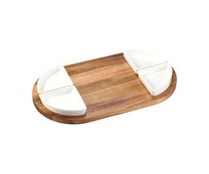 Dorre Bandeja de servir y cuencos Sevyn. 5 piezas Acacia-porcelana blanca