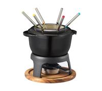 Dorre Fondue de hierro fundido Foni esmaltado 21×18.4×9.8 cm Placa de madera de acacia negra