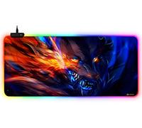 DORRISO Alfombrilla de Ratón Juegos Grandes RGB 900x400x3 mm XXL Alfombrilla Raton Gaming Impermeable Base de Goma Antideslizante para Gamers Ordenador y Oficina Mousepad Lobo de Fuego