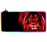 DORRISO Alfombrilla de Ratón Juegos Grandes RGB 900x400x3 mm XXL Alfombrilla Raton Gaming Impermeable Base de Goma Antideslizante para Gamers Ordenador y Oficina Mousepad León Rojo