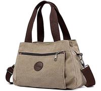 DORRISO Bolso de Mujer Grande de Lona 3 en 1, Bolsa de Hombro Bandolera Multifuncional - Casual y Elegante para Trabajo, Shopping, Viajes y Compras Caqui