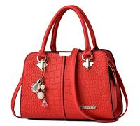 DORRISO Bolsos para Mujer - Impermeable PU Cuero Múltiples Compartimentos Elegante Colgante Versátil para Trabajo Viajes Shopper Casual Diario Oficina Rojo Cereza