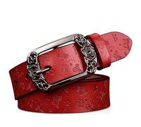 DORRISO Elegante Cinturón Mujer Cinturón de Piel vacuno Para Mujeres Con la hebilla del Pin de la Aleación Ocio Viajar Cómodo Cinturón 105CM 110CM 115CM Cinturón Rojo