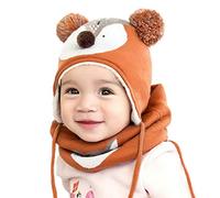 DORRISO Linda Bebe Sombrero y Bufanda Conjunto Calentar Cómodo Niño Niña Gorro Otoño Invierno Primavera Pequeña Zorro Gorro Bufanda Sombrero de Niño para 1-7 años Naranja M