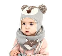 DORRISO Linda Niños Sombrero y Bufanda Guantes Otoño Invierno Primavera Gorro Bebe Calentar Pequeña Zorro Gorro Bufanda Guantes Conjunto Sombrero de Niño Gris