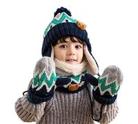 DORRISO Linda Niños Sombrero y Bufanda Guantes Otoño Invierno Primavera Gorro Bebe Calentar Pequeña Zorro Gorro Bufanda Guantes Conjunto Sombrero de Niño Azul B