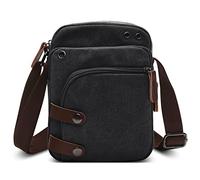 DORRISO Moda Bolso de Bandolera Lona Hombres Pequeña Bolsa de Hombro Ligero Viaje Escolares Trabajo Bolsos Durable Conveniente Hombres Lona Messenger Bag Negro