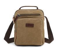 DORRISO Moda Hombres Bolso de Bandolera Lona Pequeña Bolsa de Hombro Viaje Ligero Escolares Campamentos Trabajo Bolsos Durable Hombres Messenger Bag Caqui